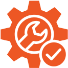 Quick installation icon gear with wrench and check