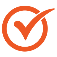 Orange checkmark inside a circle on white background.