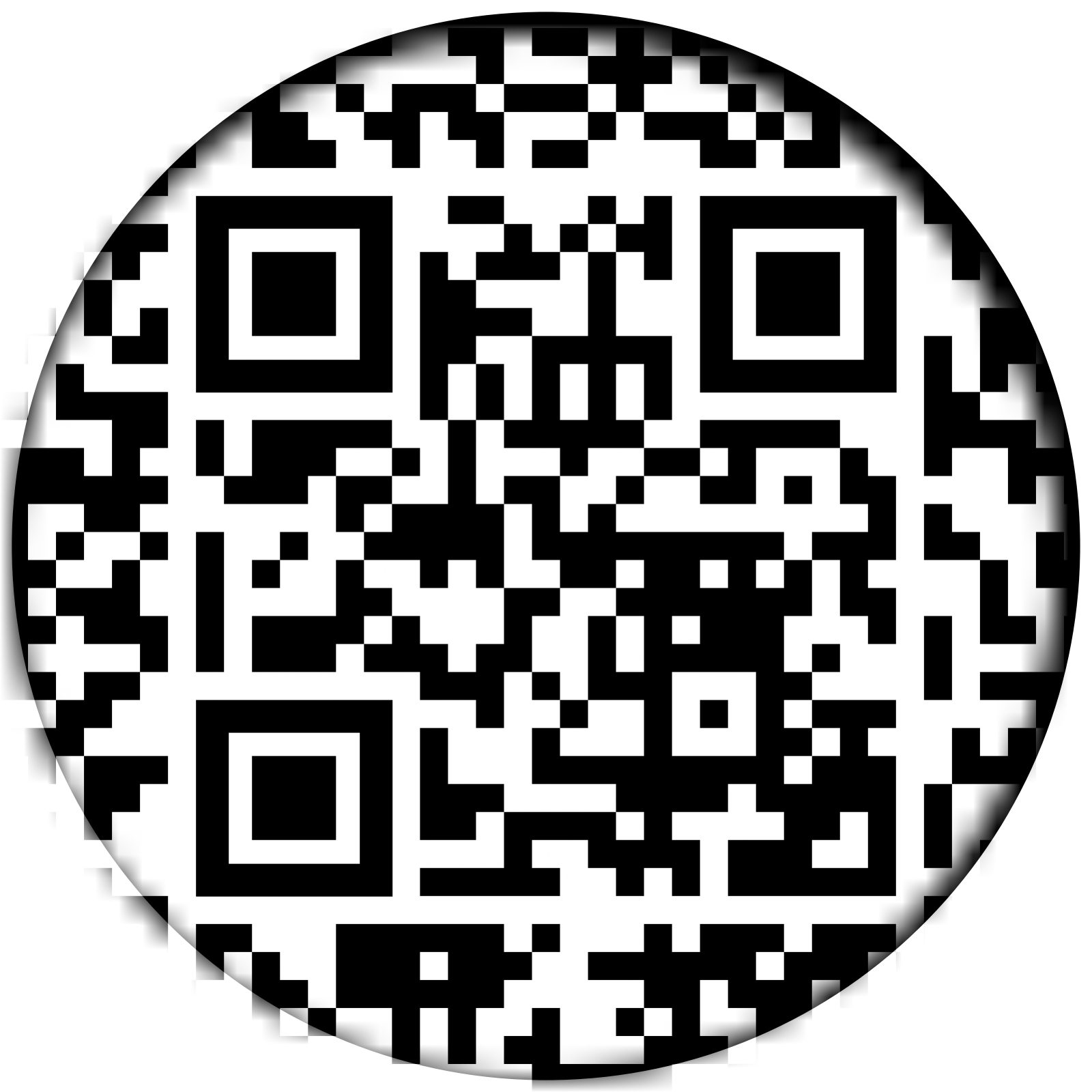 Black and white circular QR code.